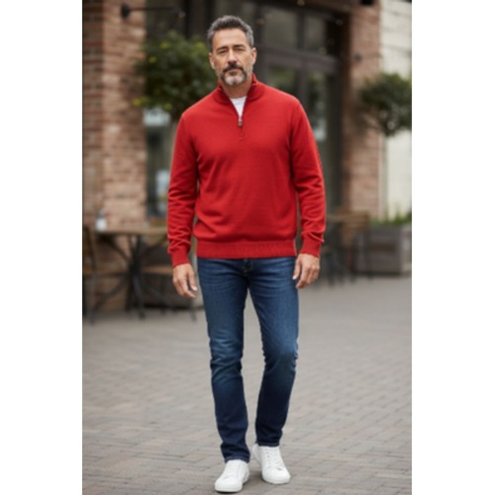 Orvis Sweater Men's Medium Red Quarter Zip Silk Cashmere Cabincore Cozycore